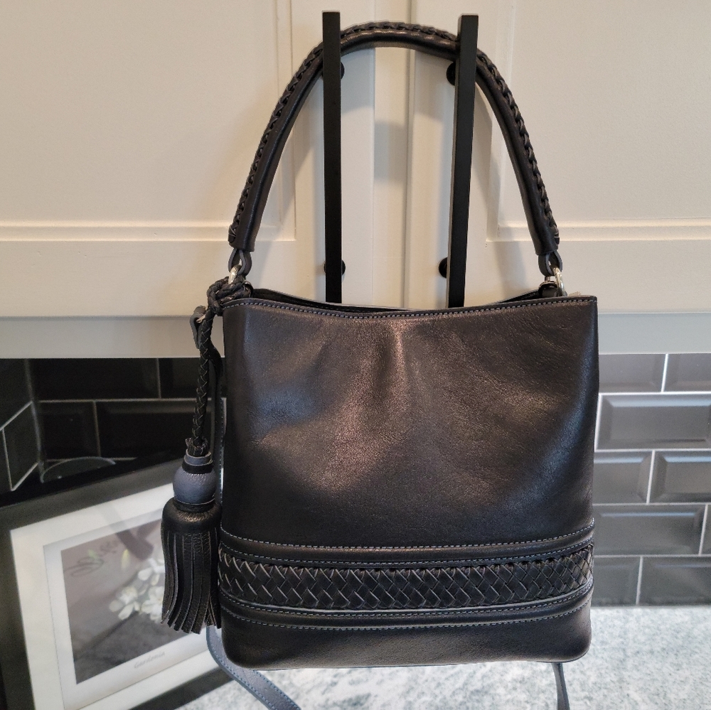 Brighton Navy Blue Caldera Bucket Leather Handbag, Ferrara Collection